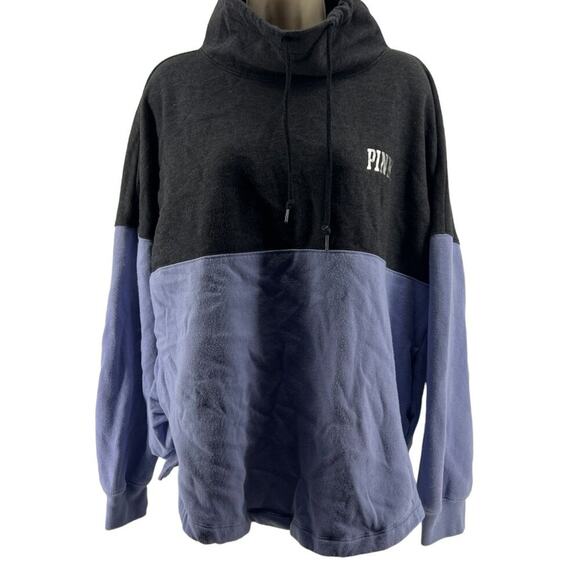 Victoria's Secret Pink Varsity CowlNeck Pullover Colorblock Periwinkle Grey M - Picture 1 of 5
